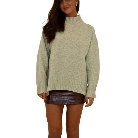 NEW MIRACLE mock neck sweater in heather grey - Picture 1 of 3